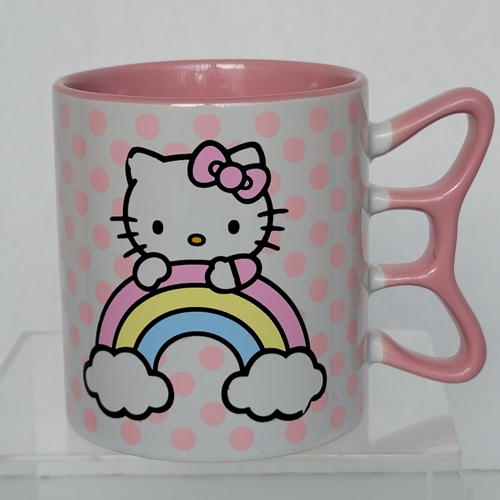 Hello Kitty Silver Buffalo Sanrio Rainbow Dots Sculpted Bow Handle Ceramic Mug